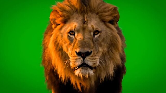 Majestic walking green screen lion isolated footage element