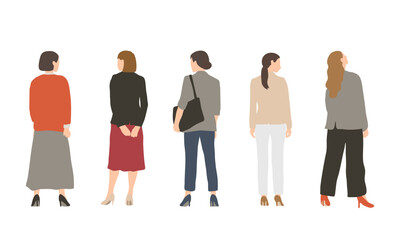 Obraz premium 後ろ姿の女性ワーカーイラストセット 立ち姿