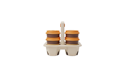 Set of Four Stacked Coffee Cups in a Beige Carry Caddy