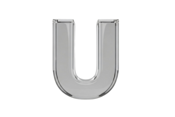3D glossy glass alphabet letter U isolated on transparent background