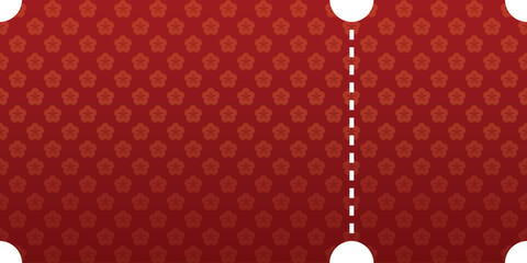 Red Floral Patterned Ticket Illustration. Mockup and template design.