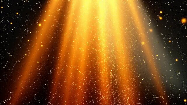 Golden light beams and sparkling particles