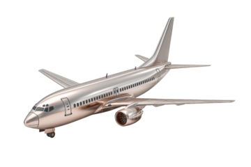 Polished silver passenger jet airplane isolated on black background aircraft metallic