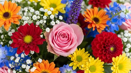 Valentine's day flowers bouquet with roses gerbera daisies and baby's breath for romantic love