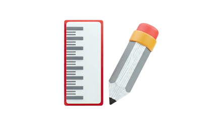 3D Rendered Pencil and Ruler on White Background