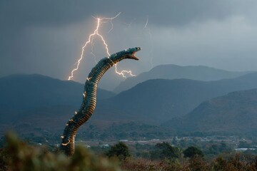 Inkanyamba Winged Serpent Storm Deity Soaring Through Thunder Clouds
