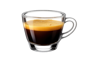 Espresso shot in clear glass mug, rich coffee crema on dark beverage with transparent background