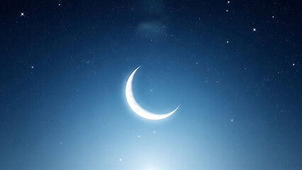 Luminous crescent moon illuminating a sparkling starry night sky, casting a gentle, ethereal glow that evokes a sense of peace, dreams, and celestial wonder