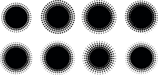 Circular dotted halftone pattern design elements for graphic decoration and backgrounds vector 