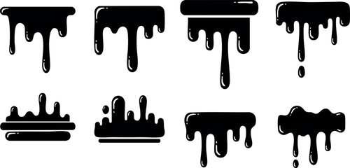 Black paint drip vector set with various shapes and sizes for graphic design projects 