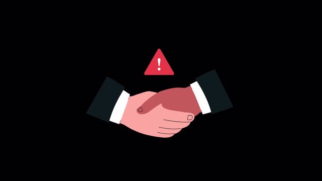 Handshake with Warning Sign. Risky Business Partnership Concept Animation Video - Transparent