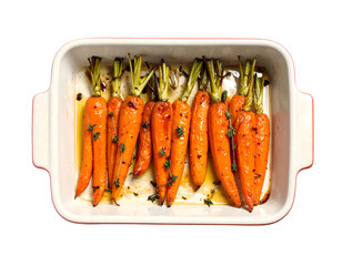 baked honey glazed baby carrots with thyme isolated on transparent png