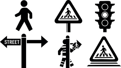 Pedestrian and Traffic Signs Vector Set for Street Safety and Road Navigation 