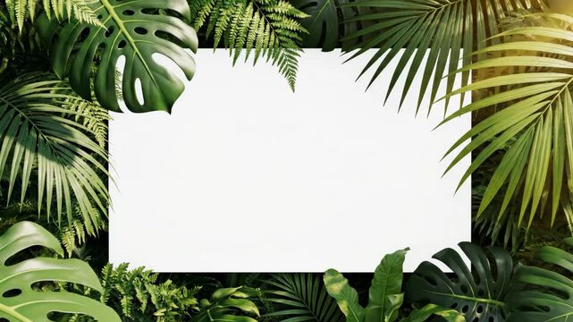Tropical Leaves Framing White Space.
