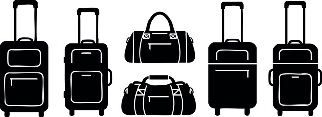 Travel luggage set with rolling suitcases and duffel bags vector illustration 