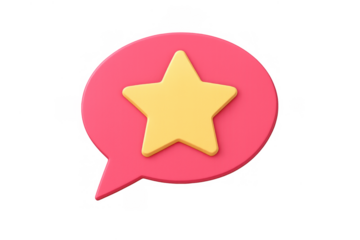 3d rendered star icon in pink speech bubble representing feedback, rating, review, and best quality service on social media platform