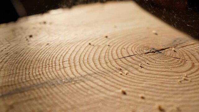 Close Up of Tree Rings on Cut Piece of Wood Under Bright Light