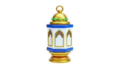 3D Render of an Islamic Lantern with Gold and Blue Accents