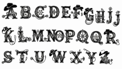 Western Alphabet Letters Cowboy Style Font Design.