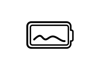 Fototapeta premium Vector Black Outline Battery Icon with Wavy Line Indicating Low Charge.