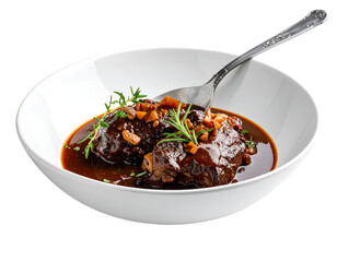 German braised beef cheeks in brown red wine sauce isolated on transparent png