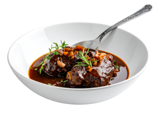 German braised beef cheeks in brown red wine sauce isolated on transparent png