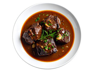 German braised beef cheeks in brown red wine sauce isolated on transparent png