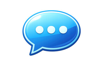 Blue glossy message speech bubble icon with three dots representing chat or ongoing conversation