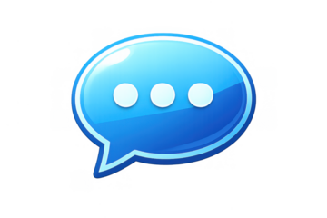 Blue glossy message speech bubble icon with three dots representing chat or ongoing conversation