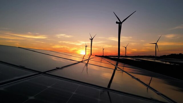 Wind Turbines at Sunset Renewable Energy.
