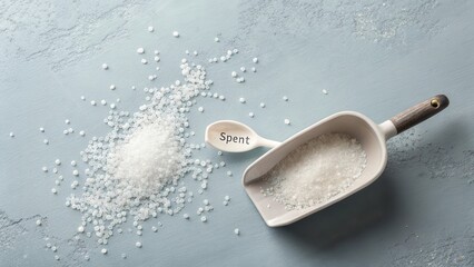 Sugar scattered near an empty scoop with the word Spent