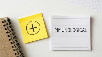 Yellow sticky note with plus sign and other notes on white