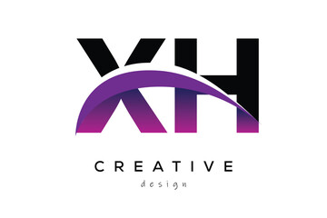 XH Creative And Modern Letter Logo Design with Creative Purple Wave Abstract Latter Logo Concept.