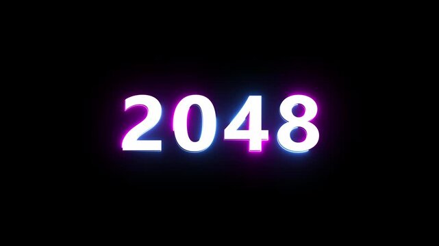 New year 2048 neon text animation. New year count number on black background.  Concept of new year beginning, happy celebration. Neon upcoming new year animated. 