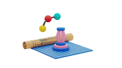 3D Render of Design Tools and Molecular Model