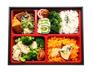 japanese bento isolated on transparent png, top view 