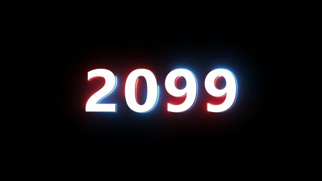New year 2099 neon text animation. New year count number on black background.  Concept of new year beginning, happy celebration. Neon upcoming new year animated. 