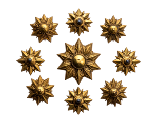Ornate golden starburst embellishments arranged in a circular pattern