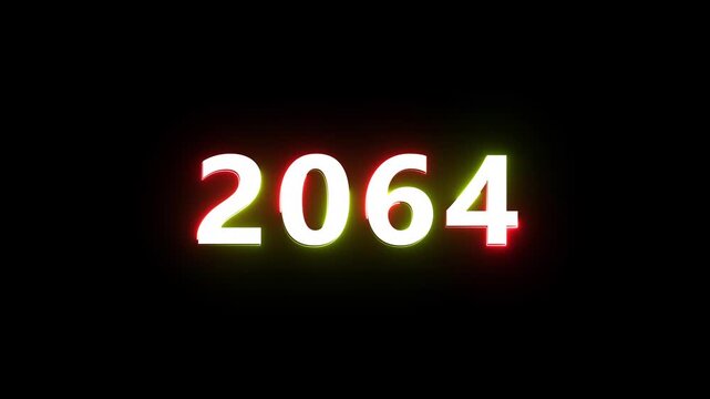 New year 2064 neon text animation. New year count number on black background.  Concept of new year beginning, happy celebration. Neon upcoming new year animated. 