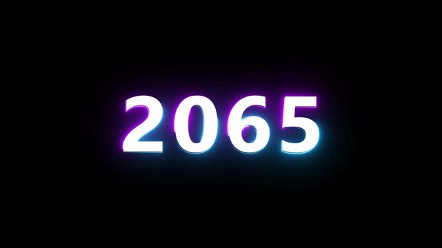 New year 2065 neon text animation. New year count number on black background.  Concept of new year beginning, happy celebration. Neon upcoming new year animated. 