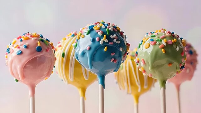 Colorful Cake Pops with Sprinkles on a Light Background.