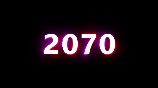 New year 2070 neon text animation. New year count number on black background.  Concept of new year beginning, happy celebration. Neon upcoming new year animated. 