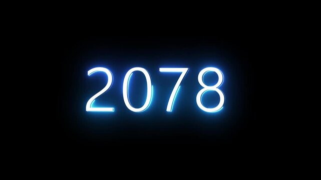 New year 2078 neon text animation. New year count number on black background.  Concept of new year beginning, happy celebration. Neon upcoming new year animated. 