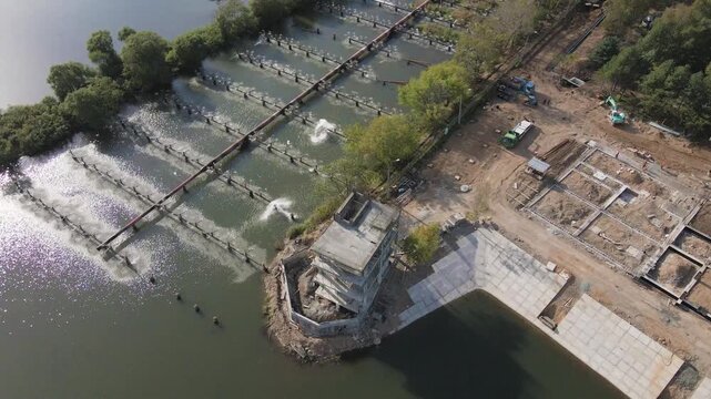 View from above. Construction of a rowing base in the village of Lozovy, Primorsky Krai.