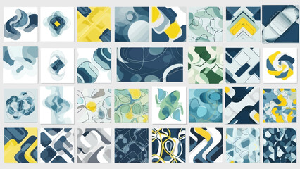Vibrant abstract art collection in blue, yellow, and white hues