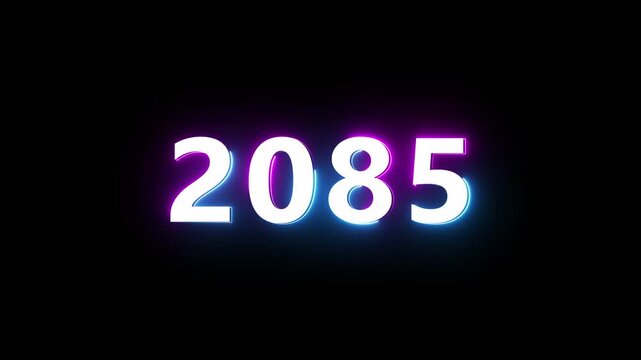 New year 2085 neon text animation. New year count number on black background.  Concept of new year beginning, happy celebration. Neon upcoming new year animated. 