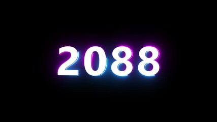 New year 2088 neon text animation. New year count number on black background.  Concept of new year beginning, happy celebration. Neon upcoming new year animated. 