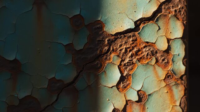 Close Up Revealing Crackled Paint and Rust on an Abandoned Surface