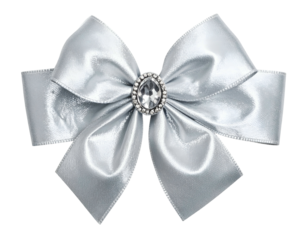 Elegant silver ribbon bow with sparkling gemstone accent