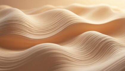 Abstract 3d render background with flowing waves of beige fabric texture and soft light. Smooth curves create a calm, elegant, luxurious, and minimalist design.